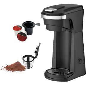 2-in-1 Single Serve/Ground Coffee Maker with Reusable Stainless Steel Mesh Grounds Pod, Optimal Brew Temperature for Hot, French, Italian, or DIY Iced Blends, Black