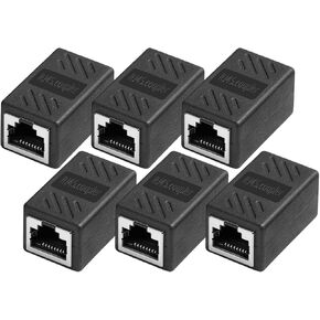 Ethernet Coupler 6 Pack, Black, in-Line R45 Coupler Female to Female, Premium Gold Plated Ethernet Extender, for Cat7/ Cat6/ Cat5/ Cat5e Extender Adapter