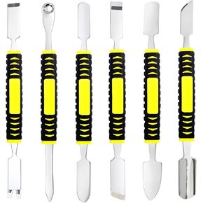 6 Pieces Metal Steel Spudger Pry Bar Tool Set Dual-Ends Small Crowbar Professional Opening Repair Tools Kit for Electronics Cell Phone Laptop Tablet PC Computer MP3