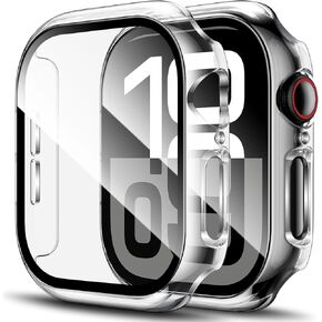 LK 2 Pack Hard PC Case with Tempered Glass Screen Protector Compatible for Apple Watch Series 10 46mm, Ultra-Thin Overall Protective Cover for Apple Watch 10 46mm (Clear)