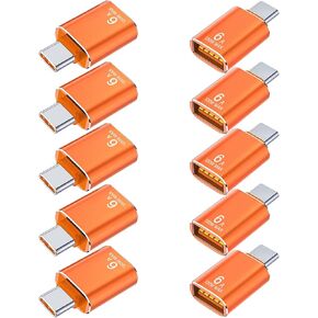 BETU 【120W/10GBPS】 USB C ذكر لمحول USB أنثى ، 10PACK USB3.1 USB C إلى محول USB ، متوافق مع الهاتف الذكي/الكمبيوتر/الكمبيوتر المحمول/الكمبيوتر اللوحي/لوحة المفاتيح والمزيد من الأجهزة (البرتقالي)