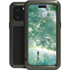 Shockproof for iPhone 16 Pro Max Case, Heavy-Duty Military-Grade Full Body Protection Cover for iPhone 16 Pro Max, Metal Bumper Tempered Glass Drop-Resistant Dustproof Scratch-Resistant, Army Green