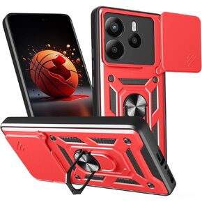 Ysnzaq Armor Case for Xiaomi Redmi Note 14 4G (Not 5G), Military-Grade Heavy Duty Shockproof Protection Case with Kickstand & Slide Camera Lens Cover for Xiaomi Redmi Note 14 4G SJ Red
