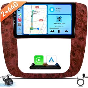 64G Android 13 Upgrade Car Radio for Chevrolet Chevy Silverado Tahoe Suburban GMC Sierra Yukon 2007-2013: 9" HD Touchscreen Wireless Carplay & Android Auto GPS Navigation WiFi Bluetooth Backup Camera