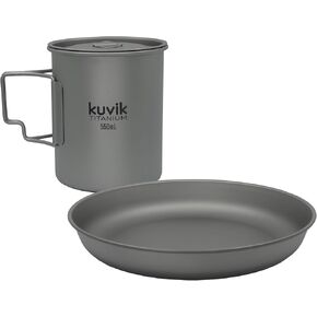 Kuvik 550ml (18.6 oz) Titanium Cup & Titanium 195mm (7.7") Plate Bundle