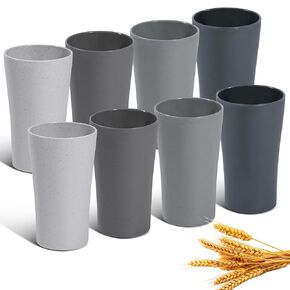 Klickpick Home 12 Ounce Set Of 6 Unbreakable wheat straw fiber cups Drinking Reusable Stackable Cup BPA Free Water colorful Tumblers For Kitchen Dishwasher And Microwave Safe 6 Colorful Cups.