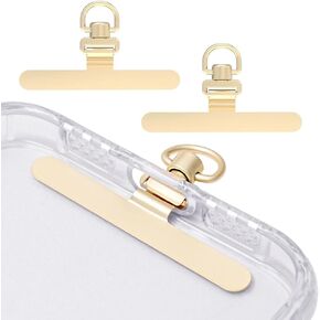 2 PCS Metal Phone Tether Tabs, 360° Rotatable Phone Lanyard Tab, Universal Cellphone Tether Tabs for iPhone Smartphone, Stainless Steel Lanyard Patch Compatible with Full-Coverage Cases, Gold