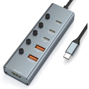 10Gbps USB C Hub Multiport Adapter, 6 Ports USB C Splitter with 4 USB 3.2 Gen 2 Ports, 4K@60Hz HDMI, 100W PD, Touch Switch, USBC to USB Hub for MacBook, iPad, HP, Dell (Not Support Type-C Monitor)