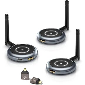 AIMIBO Wireless HDMI Transmitter and 2 Receivers, 5.8G, 60Hz, 165FT/50M, Support Multiple TVs, Touch Screen App Mirror, HDMI Wireless Extender for Laptop, Camera, TV Box to TV, Projector, Monitor