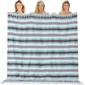 Genovega Mexican Throw Blanket Lightweight Serape Outdoor Extra Large Picnic Camping Blanket Beach Blanket Turkish Towel Sandproof Honeymoon Gift Fast Dry XL Compact Tent Gadgets 60" x 78" Mint