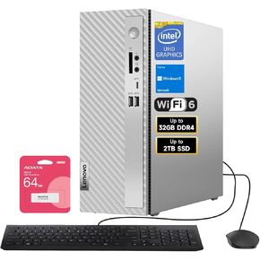 Lenovo IdeaCentre Powerful Performance Tower Desktop, 4-core 13th Processor, 32GB RAM, 1TB SSD, Wi-Fi 6, SD Card Reader, US Wired KB & M, Win 11 Home, Silver, Bundle with ADATA 64GB USB Flash Drive