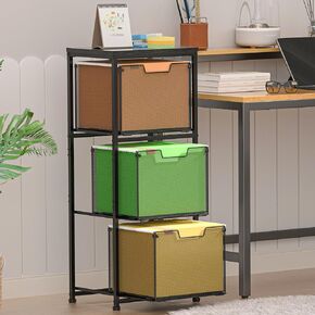 File Cabinet 4 Drawers, Hanging Letter File Holder with Metal Frame & Wood Board, Letter Size Filing Holder with Adjustable Feet for Home Office, Solide Metal Drawers for Documents
