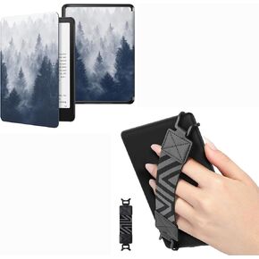 MoKo Case with Soft Hand Strap for 6.8" Kindle Paperwhite (11th Generation-2021) and Kindle Paperwhite Signature Edition, Light Shell Cover with Auto Wake/Sleep, Gray Forest+Black