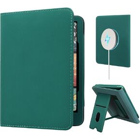 E NET-CASE Case for 7"/6.8" Kindle Paperwhite(12th/11th Generation-2024/2021) and Kindle Colorsoft, Compatible with iPhone MagSafe, for Samsung/Anker/Belkin Wireless Charging Pads (Dark Green)