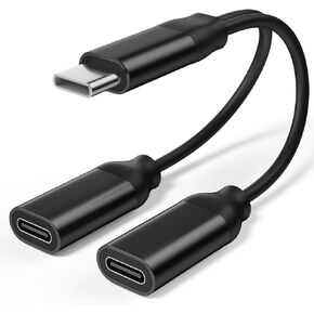 Dual USB C Headphone and Charger Adapter, 2-in-1 Type C Audio Dongle Cable with Fast Charge, USB C Splitter Type C Audio Adapter Cord for iPhone 16/15 Series Galaxy S22/21/20/Note 20,Pixel 4/3/2/XL