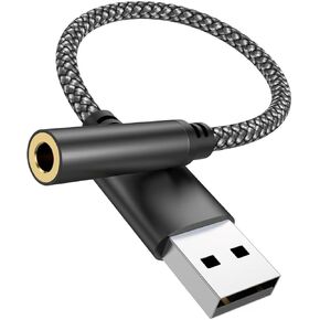 Upgraded USB to Aux Adapter, Aux to Usba Cable External Stereo Sound Card, USB to 3.5mm Jack Audio Adapter for PS4/PS5/Headphone/Mac/Linux/Laptop/Desktops/Docking Station Black