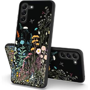 Slim Cover for Samsung Galaxy A25 Phone Case, Cute Painted for Women Girls Soft TPU Shockproof Galaxy A25 5G Phone Cover, Anti-Fingerprint Matte Black TPU Phone Case Samsung A25, Wildflowers
