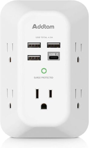 Outlet Extender Surge Protector - Addtam 5-Outlet Splitter with 4 USB Wall Charger(PD 30W), Multi Plug Wall Outlet Power Strip for Home, Dorm Room Essentials in Saudi Arabia