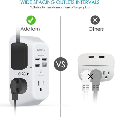 Outlet Extender Surge Protector - Addtam 5-Outlet Splitter with 4 USB Wall Charger(PD 30W), Multi Plug Wall Outlet Power Strip for Home, Dorm Room Essentials in Saudi Arabia