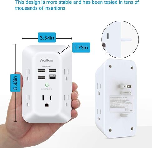 Outlet Extender Surge Protector - Addtam 5-Outlet Splitter with 4 USB Wall Charger(PD 30W), Multi Plug Wall Outlet Power Strip for Home, Dorm Room Essentials in Saudi Arabia