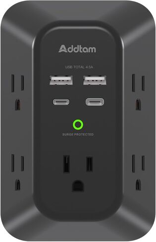 Outlet Extender Surge Protector - Addtam 5-Outlet Splitter with 4 USB Wall Charger(PD 30W), Multi Plug Wall Outlet Power Strip for Home, Dorm Room Essentials in Saudi Arabia