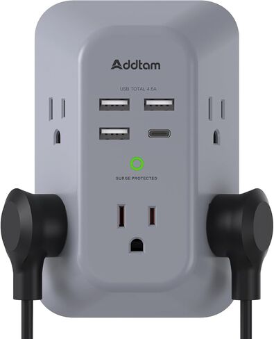 Outlet Extender Surge Protector - Addtam 5-Outlet Splitter with 4 USB Wall Charger(PD 30W), Multi Plug Wall Outlet Power Strip for Home, Dorm Room Essentials in Kuwait