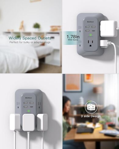 Outlet Extender Surge Protector - Addtam 5-Outlet Splitter with 4 USB Wall Charger(PD 30W), Multi Plug Wall Outlet Power Strip for Home, Dorm Room Essentials in Kuwait