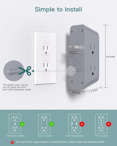 Outlet Extender Surge Protector - Addtam 5-Outlet Splitter with 4 USB Wall Charger(PD 30W), Multi Plug Wall Outlet Power Strip for Home, Dorm Room Essentials in Kuwait