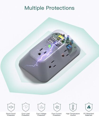 Outlet Extender Surge Protector - Addtam 5-Outlet Splitter with 4 USB Wall Charger(PD 30W), Multi Plug Wall Outlet Power Strip for Home, Dorm Room Essentials in Kuwait