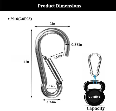 Yision 304 Stainless Steel Carabiner Clip, M5,M8,M10 Spring Snap Hook in Kuwait