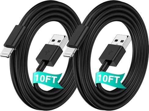 iPhone Charger Cable 10 ft 2Pack, [Apple MFi Certified] Extra Long Lightning Cable Fast Charging 10 Foot, USB iPhone Charger Cord 10 feet for iPhone 14/13/12/11 Pro Max SE XR XS X 8 7 6, iPad-Black in Kuwait