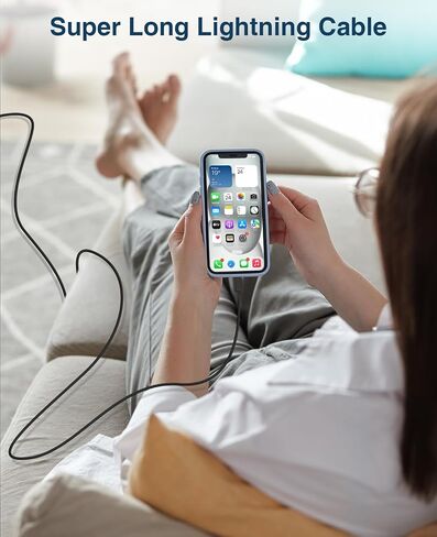 iPhone Charger Cable 10 ft 2Pack, [Apple MFi Certified] Extra Long Lightning Cable Fast Charging 10 Foot, USB iPhone Charger Cord 10 feet for iPhone 14/13/12/11 Pro Max SE XR XS X 8 7 6, iPad-Black in Kuwait