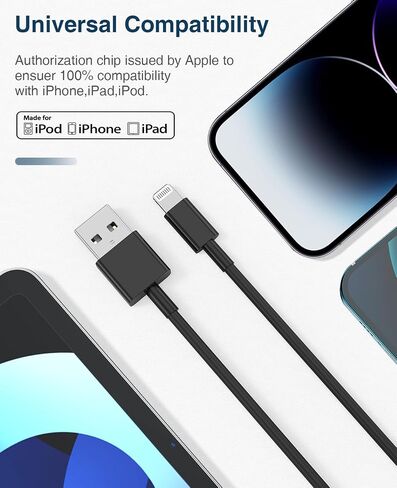 iPhone Charger Cable 10 ft 2Pack, [Apple MFi Certified] Extra Long Lightning Cable Fast Charging 10 Foot, USB iPhone Charger Cord 10 feet for iPhone 14/13/12/11 Pro Max SE XR XS X 8 7 6, iPad-Black in Kuwait