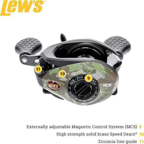 Lew’s American Hero Camo Baitcast Fishing Reel, 5+1 Bearings, 7.5:1 Gear Ratio, One-Piece Graphite Frame, Rulon Drag, Camo/Black in Kuwait