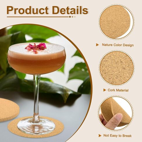 uxcell 5 Pcs Cork Coaster for Drink, 100mm/3.94inch Round Edges Absorbent Reusable Cork Mats Blank Coasters for Wine Glass Cup Mug DIY Crafts (5mm Thick) in Saudi Arabia