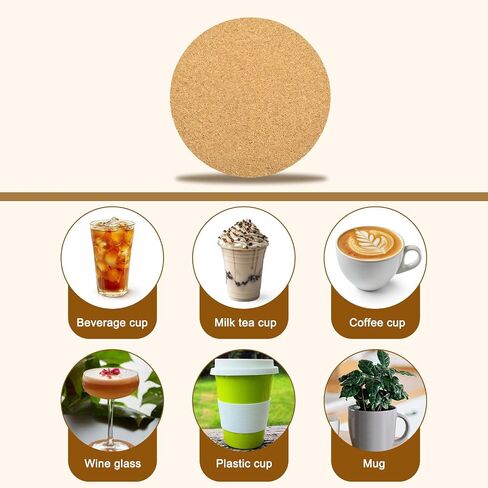 uxcell 5 Pcs Cork Coaster for Drink, 100mm/3.94inch Round Edges Absorbent Reusable Cork Mats Blank Coasters for Wine Glass Cup Mug DIY Crafts (5mm Thick) in Saudi Arabia