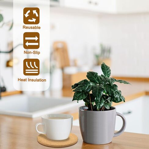 uxcell 5 Pcs Cork Coaster for Drink, 100mm/3.94inch Round Edges Absorbent Reusable Cork Mats Blank Coasters for Wine Glass Cup Mug DIY Crafts (5mm Thick) in Saudi Arabia