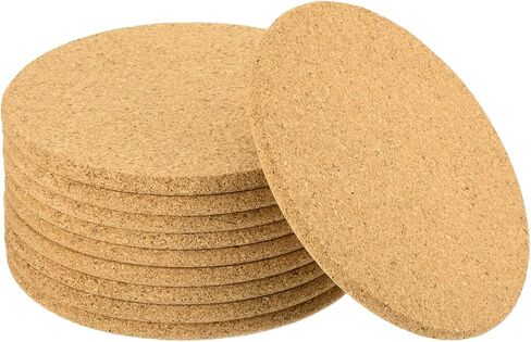 uxcell 5 Pcs Cork Coaster for Drink, 100mm/3.94inch Round Edges Absorbent Reusable Cork Mats Blank Coasters for Wine Glass Cup Mug DIY Crafts (5mm Thick) in Saudi Arabia
