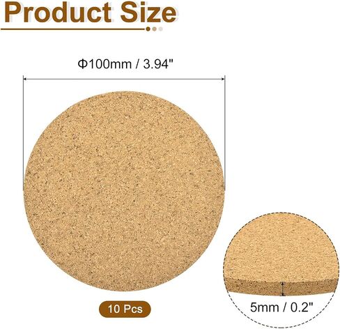 uxcell 5 Pcs Cork Coaster for Drink, 100mm/3.94inch Round Edges Absorbent Reusable Cork Mats Blank Coasters for Wine Glass Cup Mug DIY Crafts (5mm Thick) in Saudi Arabia