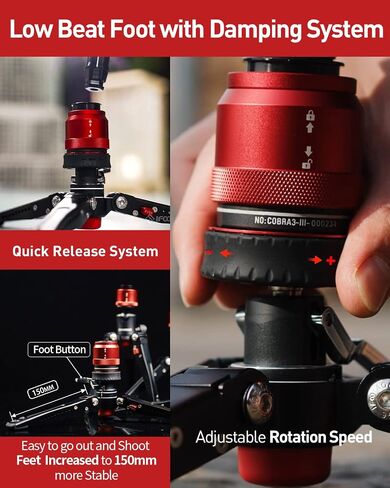 IFOOTAGE Cobra 3 Monopod Base,10" Desktop Mini Tripod,Small Camera Phone Tripod for,Monitor,Holder Clip,Mini Ball Head,LED Flash,1/4"&3/8" Automatic Switching Screw,Load up to 17.64lb/8kg in Kuwait