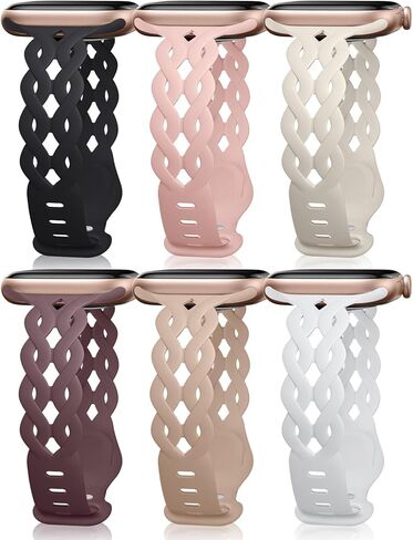 6 Pack Slim Silicone Bands Compatible with Apple Watch Band 40mm 38mm 41mm 42mm 44mm 45mm 46mm 49mm, Breathable Braided Lace Sport Strap Wristbands for iWatch SE Series 10 9 8 7 6 5 4 3 2 Ultra Women in Kuwait