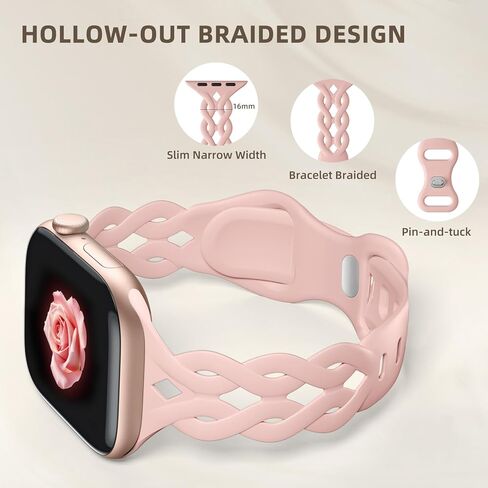 6 Pack Slim Silicone Bands Compatible with Apple Watch Band 40mm 38mm 41mm 42mm 44mm 45mm 46mm 49mm, Breathable Braided Lace Sport Strap Wristbands for iWatch SE Series 10 9 8 7 6 5 4 3 2 Ultra Women in Kuwait
