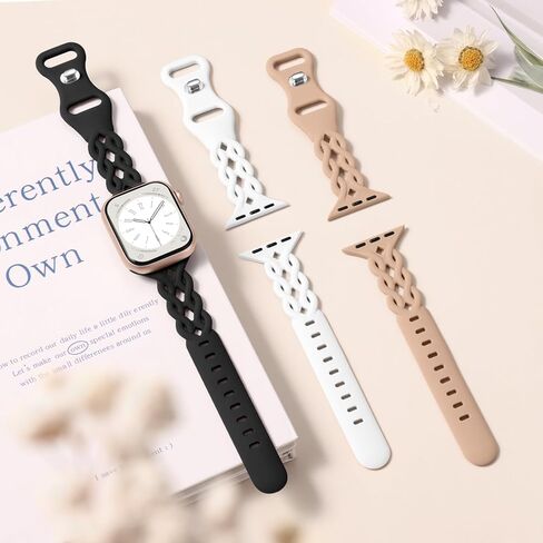 6 Pack Slim Silicone Bands Compatible with Apple Watch Band 40mm 38mm 41mm 42mm 44mm 45mm 46mm 49mm, Breathable Braided Lace Sport Strap Wristbands for iWatch SE Series 10 9 8 7 6 5 4 3 2 Ultra Women in Kuwait