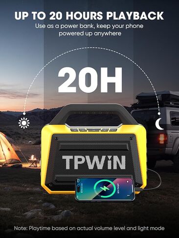 Portable Bluetooth Speakers - Wireless Jobsite Speaker 80W Peak, TWS, Light Shows, Loud Speaker with Deep Bass, BT 5.3, IPX6 Waterproof, 20H Playtime for Outdoor Beach Camping Travel - Yellow in Kuwait