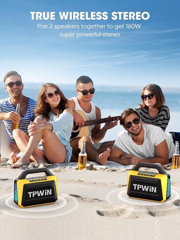 Portable Bluetooth Speakers - Wireless Jobsite Speaker 80W Peak, TWS, Light Shows, Loud Speaker with Deep Bass, BT 5.3, IPX6 Waterproof, 20H Playtime for Outdoor Beach Camping Travel - Yellow in Kuwait