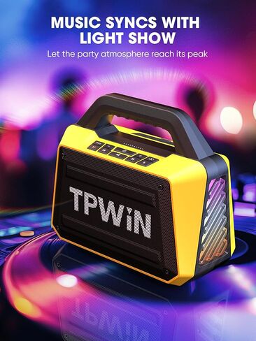 Portable Bluetooth Speakers - Wireless Jobsite Speaker 80W Peak, TWS, Light Shows, Loud Speaker with Deep Bass, BT 5.3, IPX6 Waterproof, 20H Playtime for Outdoor Beach Camping Travel - Yellow in Kuwait