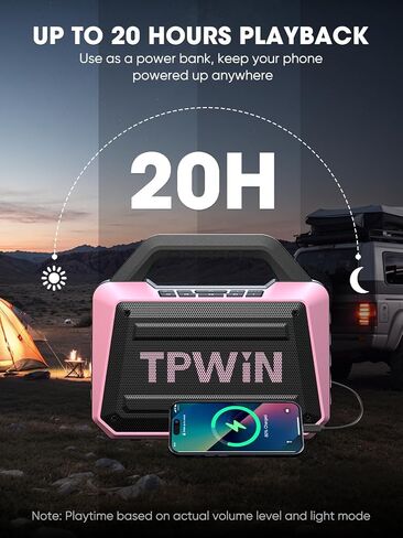 Bluetooth Speaker - 80W Loud Rugged Outdoor Speakers, IPX6 Waterproof, 20H Playtime, Deep Bass, Lightshow, TWS, BT 5.3 Wireless, Portable for Travel Hiking Camping Beach Pool - Black in Kuwait