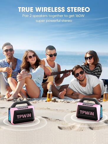 Bluetooth Speaker - 80W Loud Rugged Outdoor Speakers, IPX6 Waterproof, 20H Playtime, Deep Bass, Lightshow, TWS, BT 5.3 Wireless, Portable for Travel Hiking Camping Beach Pool - Black in Kuwait
