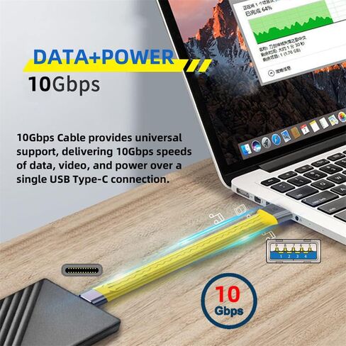 cablecc Yellow 10Gbps USB 3.1 Type C Male to USB3.0 Type A Male Flat Slim FPC Data Cable for Laptop & Phone in Saudi Arabia