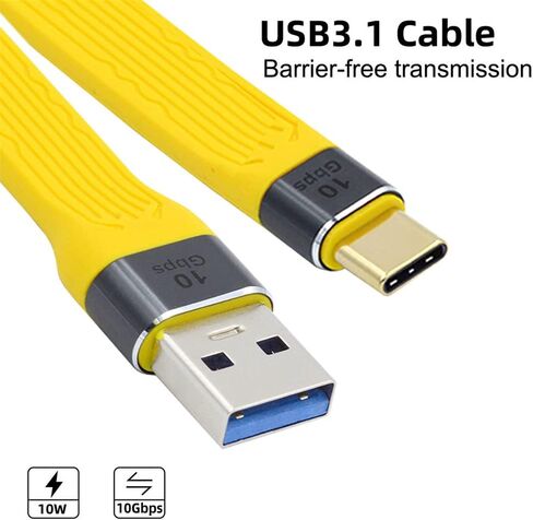 cablecc Yellow 10Gbps USB 3.1 Type C Male to USB3.0 Type A Male Flat Slim FPC Data Cable for Laptop & Phone in Saudi Arabia